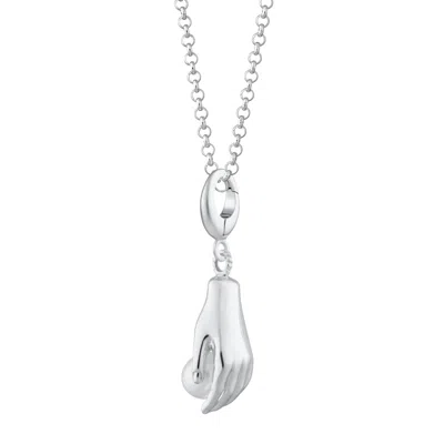 Lily Charmed Women's Sterling Silver Hand And Pearl Charm Necklace