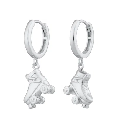Lily Charmed Women's Sterling Silver Roller Skate Charm Hoop Earrings