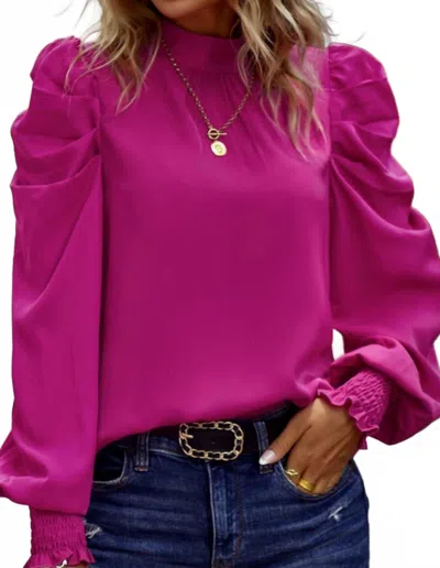 Lily Clothing Crewneck Puff Sleeve Top In Fuchsia In Pink