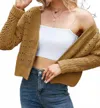 Lily Clothing Eyelet Knitted Open Front Short Cardigan In Yellow In Brown