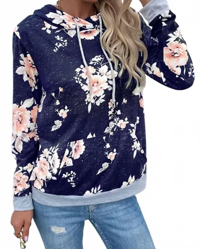 Lily Clothing Floral Pocket Hoodie In Blue