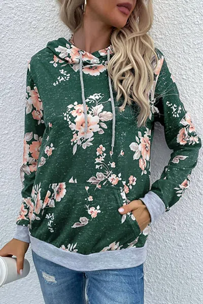 Lily Clothing Floral Pocket Hoodie In Green