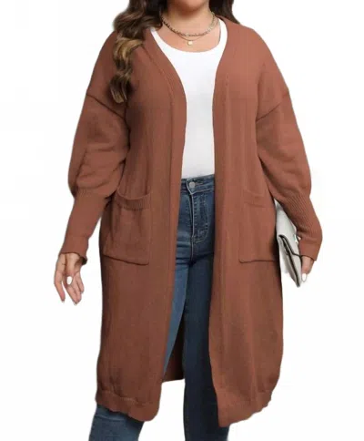 Lily Clothing Open Front Knit Cardigan - Plus In Coffee In Brown