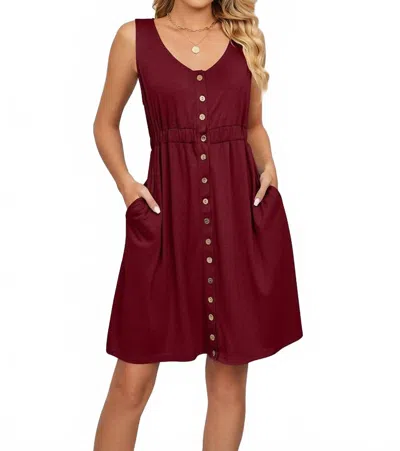 Lily Clothing Sleeveless Button Pocket Dress In Wine In Pink