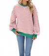 Lily Clothing Striped Contrast Crewneck Sweatshirt In Pink White In Pink
