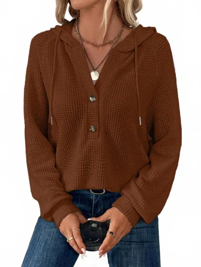 Lily Clothing Waffle Button-up Hoodie Pullover In Caramel In Brown