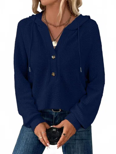 Lily Clothing Waffle Button-up Hoodie Pullover In Navy In Blue