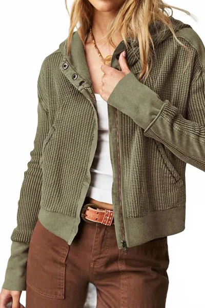 Lily Clothing Waffle Zip Up Hoodie In Olive In Green