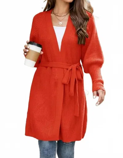 Lily Clothing Women's Fitted Rib Cuff Open Front Knit Cardigan In Orange