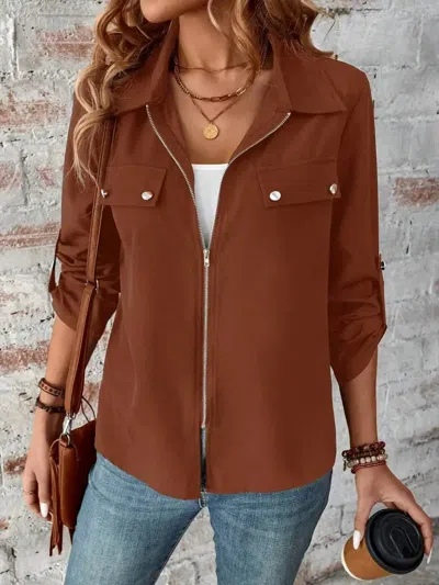 Lily Clothing Zip Up Jacket In Brown
