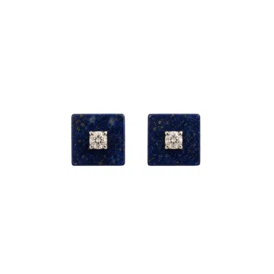 Lily Flo Jewellery Women's Blue Lapis Lazuli And Diamond Square Stud Earrings
