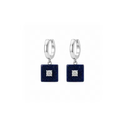 Lily Flo Jewellery Women's Blue Lapis Lazuli Sqaure Diamond Hoop Earrings In Metallic