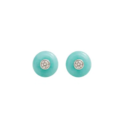 Lily Flo Jewellery Women's Blue / Silver Turquoise Jade And Diamond Stud Earrings