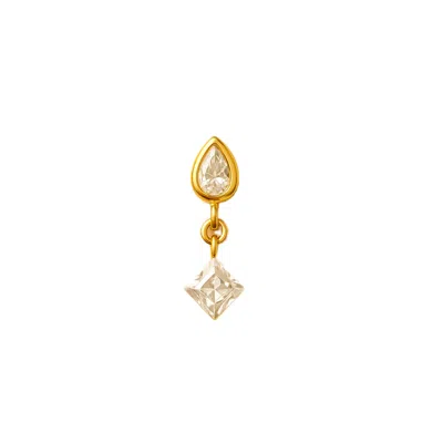 Lily Flo Jewellery Women's Dual Cut Whisper Pear Diamond With Princess Cut Drop Stud Solid Gold