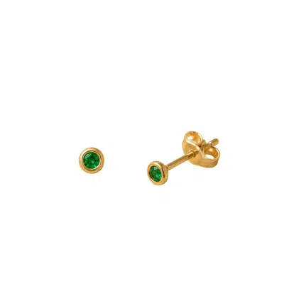 Lily Flo Jewellery Women's Emerald Bezel Set Gold Earrings