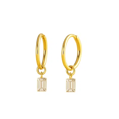 Lily Flo Jewellery Women's Emerald Whisper Emerald Cut Diamond Sleeper Hoops Solid Gold