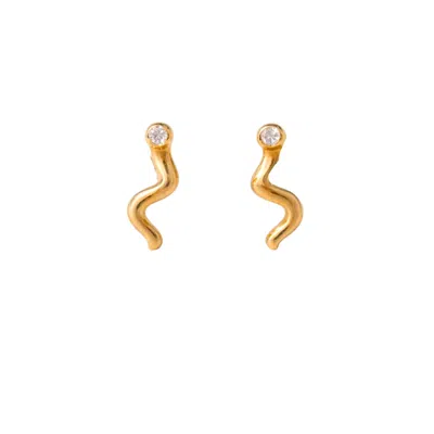 Lily Flo Jewellery Women's Gold Almost Effortless Diamond Wave Stud Earrings
