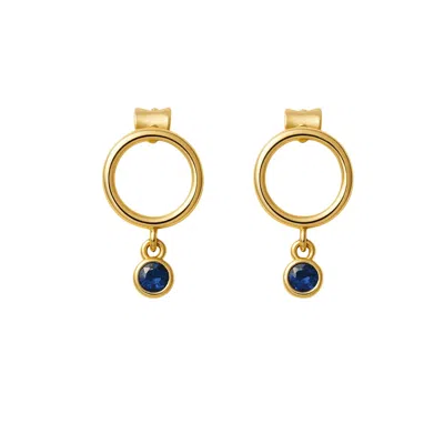 Lily Flo Jewellery Women's Gold / Blue Light Line Sapphire Circle Earrigs In Multi