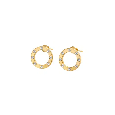Lily Flo Jewellery Women's Gold Circle Stud Earrings With Diamonds