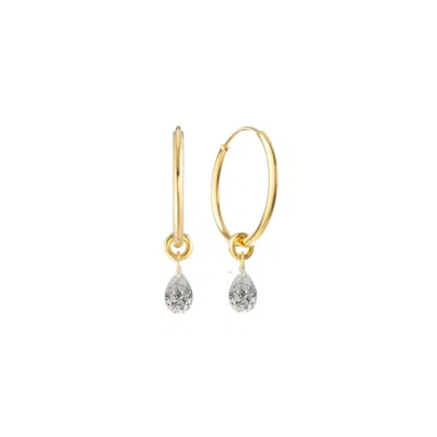 Lily Flo Jewellery Women's Gold Comet Rise Floating Pear Cut Hoop Earrings