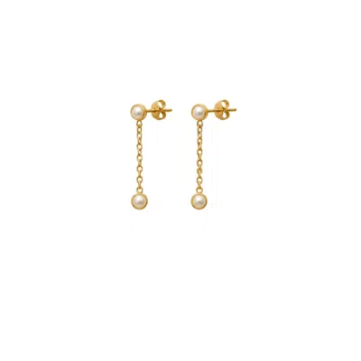 Lily Flo Jewellery Women's Gold Diamond And Pearl Chain Drop Earrings