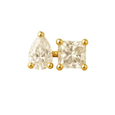 Lily Flo Jewellery Women's Gold Entre Nous Pear & Princess Diamond Duo Stud