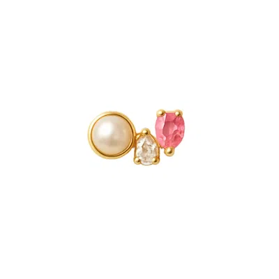 Lily Flo Jewellery Women's Gold Entre Nous Pink Sapphire, Diamond & Pearl Stud Ii