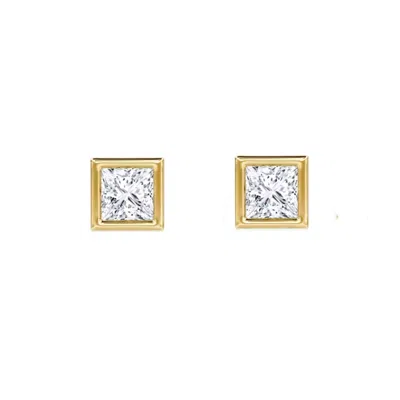 Lily Flo Jewellery Women's Gold Facet Mote Princess Cut Diamond Stud Earrings