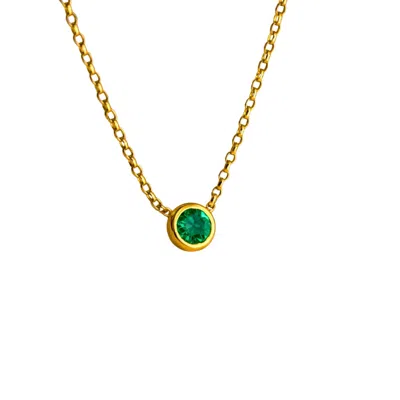 Lily Flo Jewellery Women's Gold / Green Emerald Solitaire Necklace On Solid Gold In Multi