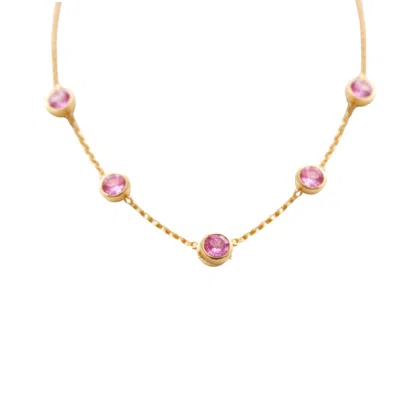 Lily Flo Jewellery Women's Gold / Pink Pink Sapphire Station Necklace In Multi