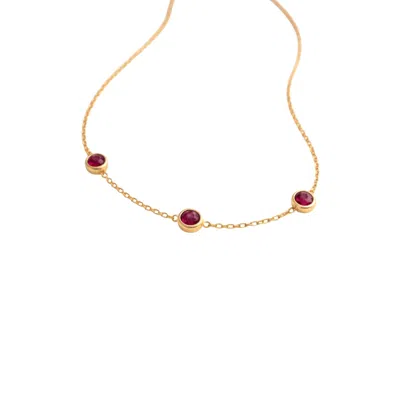 Lily Flo Jewellery Women's Gold / Red Ruby Three Station Necklace In Multi
