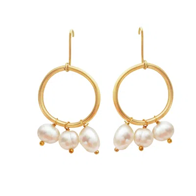 Lily Flo Jewellery Women's Large Karma Solid Gold Circle Earrings With White Baroque & Freshwater Pearls