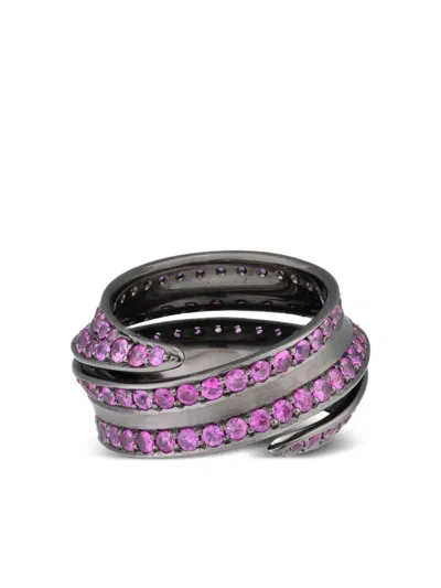 Lily Gabriella 18k Black Gold Striped Spira Sapphire Ring