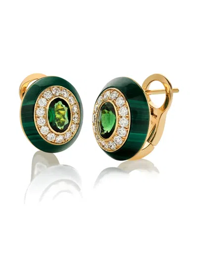 Lily Gabriella 18k Yellow Gold Naia Diamond And Tsavorite Earrings In Green
