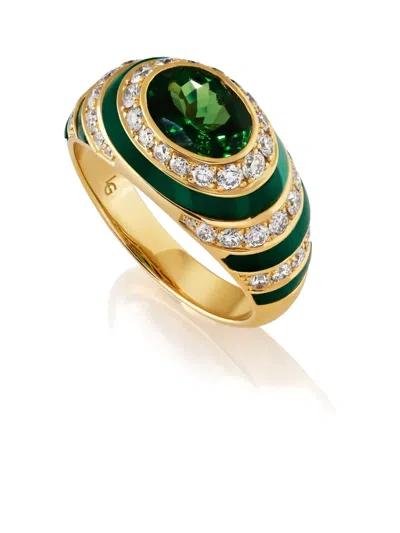Lily Gabriella 18k Yellow Gold Naia Diamond And Tsavorite Ring