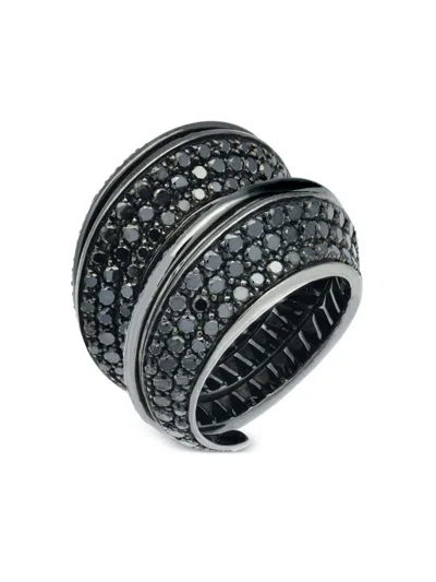 Lily Gabriella 18kt Black Gold Double Spira Diamond Ring In Metallic