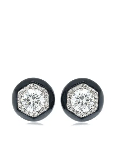 Lily Gabriella 18kt White Gold Hex Diamond Earrings In Black