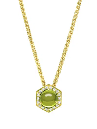 Lily Gabriella 18kt Yellow Gold Hex Diamond Necklace In Green
