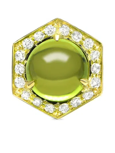 Lily Gabriella 18kt Yellow Gold Hex Pendant Charm In Green
