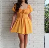 Lily Grace Washed Romper In Orange In Orange