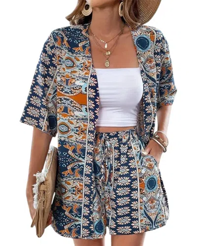 Lily Kim 2pc Cardigan & Short Set In Blue