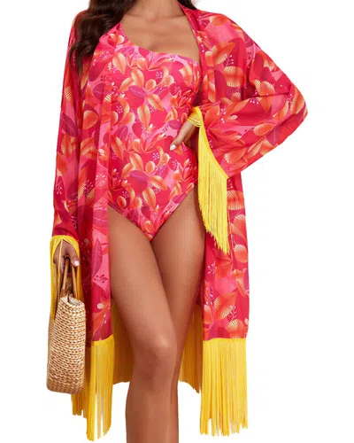 Lily Kim 2pc Swimsuit & Smock Set In Red