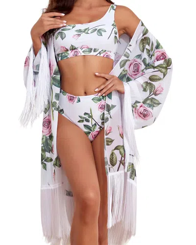 Lily Kim 3pc Swimsuit & Smock Set In White