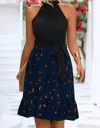 Lily Liana Leopard Skirt Halter Dress In Black Multi In Blue
