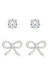 Lily Nily Kids' Bow & Cubic Zirconia Stud Earrings Set In Silver