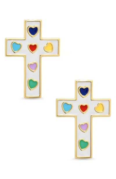 Lily Nily Kids' Cross Enamel Stud Earrings In Gold