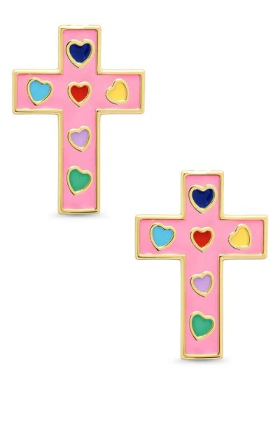 Lily Nily Kids' Cross Enamel Stud Earrings In Pink