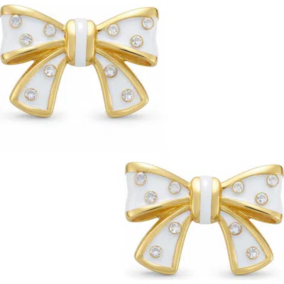Lily Nily Kids' Crystal Bow Enamel Stud Earrings In Gold