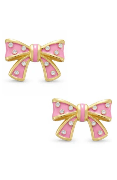 Lily Nily Kids' Crystal Bow Enamel Stud Earrings In Pink