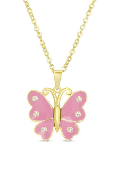 Lily Nily Kids' Crystal Butterfly Pendant Necklace In Pink